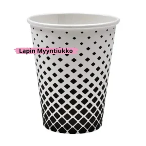 Kahvikupit 250ml - Valkoinen Pohja, Mustat Ruudut